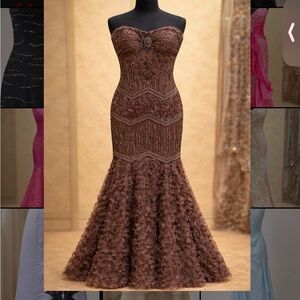 Elegant Brown Embellished Maxi Dress